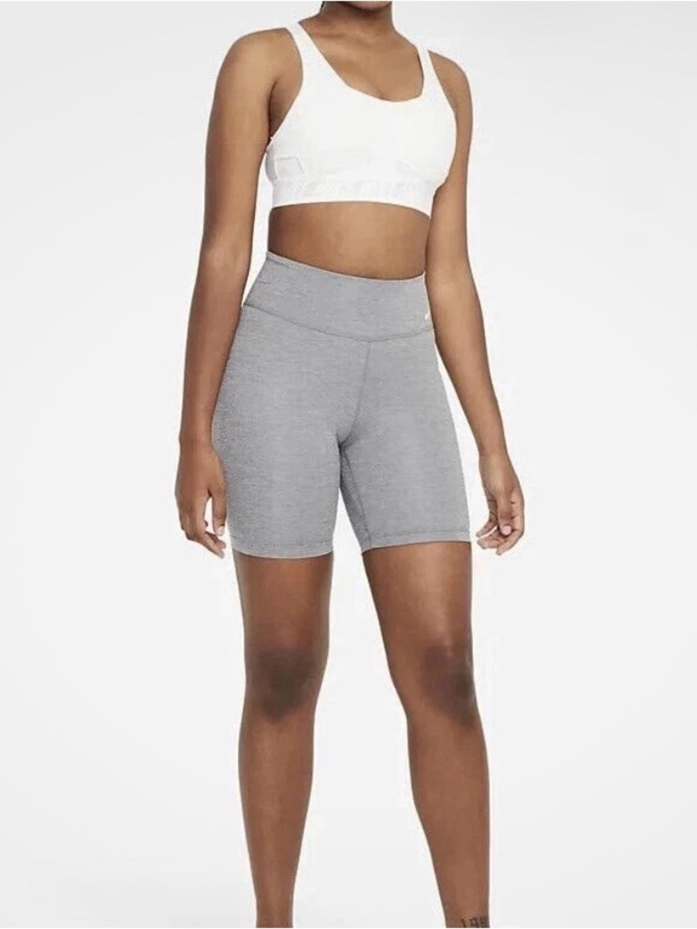 Nike Gray High-Rise Women's Bike Shorts 7 inch tight fit.